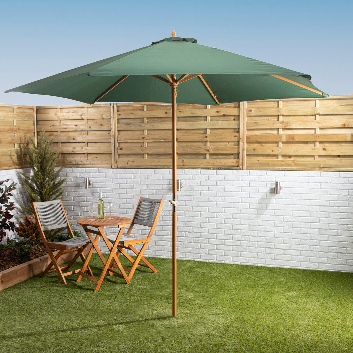 Alfresia 3m Garden Wooden Parasol Umbrella with Easy Push Button Control & Tilt Function