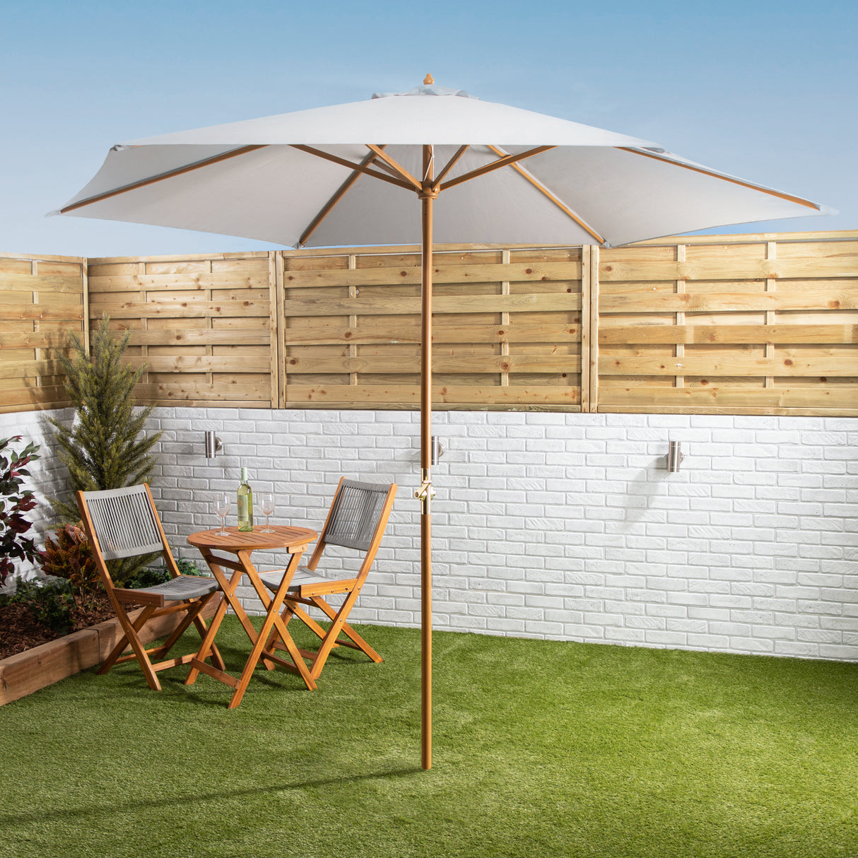 Alfresia 3m Garden Wooden Parasol Umbrella with Easy Push Button Control & Tilt Function