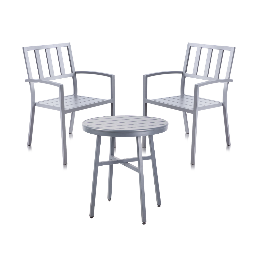 Alfresia Garden Bistro Set 2 Chairs & Round Table - Aluminium