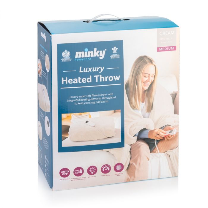 Minky Luxury Heated Throw Blanket - Medium, Cream