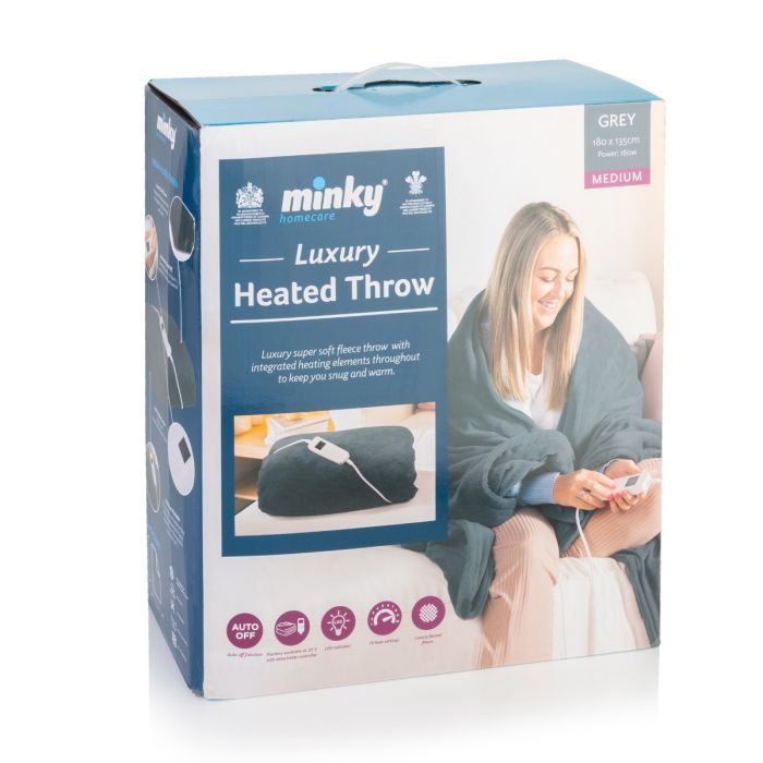Minky Luxury Heated Throw Blanket - Medium, Grey