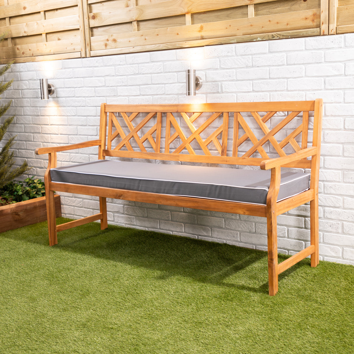 Alfresia Wooden Garden Bench, 3 Seater with Luxury Garden Cushion