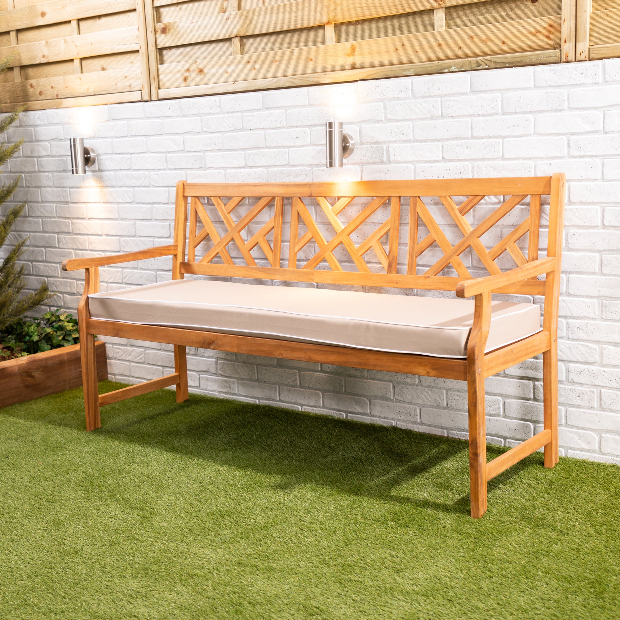 3 Seater Wooden Bench With Luxury Cushion Alfresia