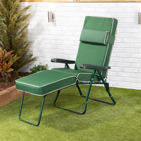 Alfresia Garden Sun Lounger and Cushion - Green Frame with Luxury Cushion